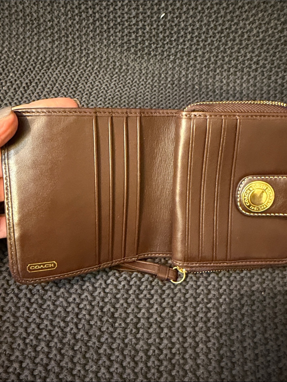 Coach Tan and Brown Signature Canvas Snap Zip Wallet - Picture 5 of 6